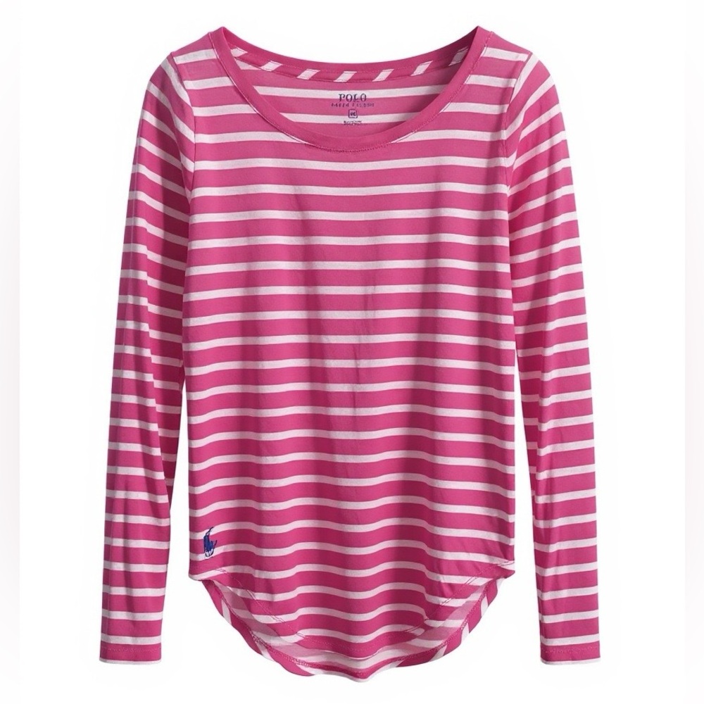 EUC Polo Ralph Lauren Pink and White Striped Long Sleeve Tee